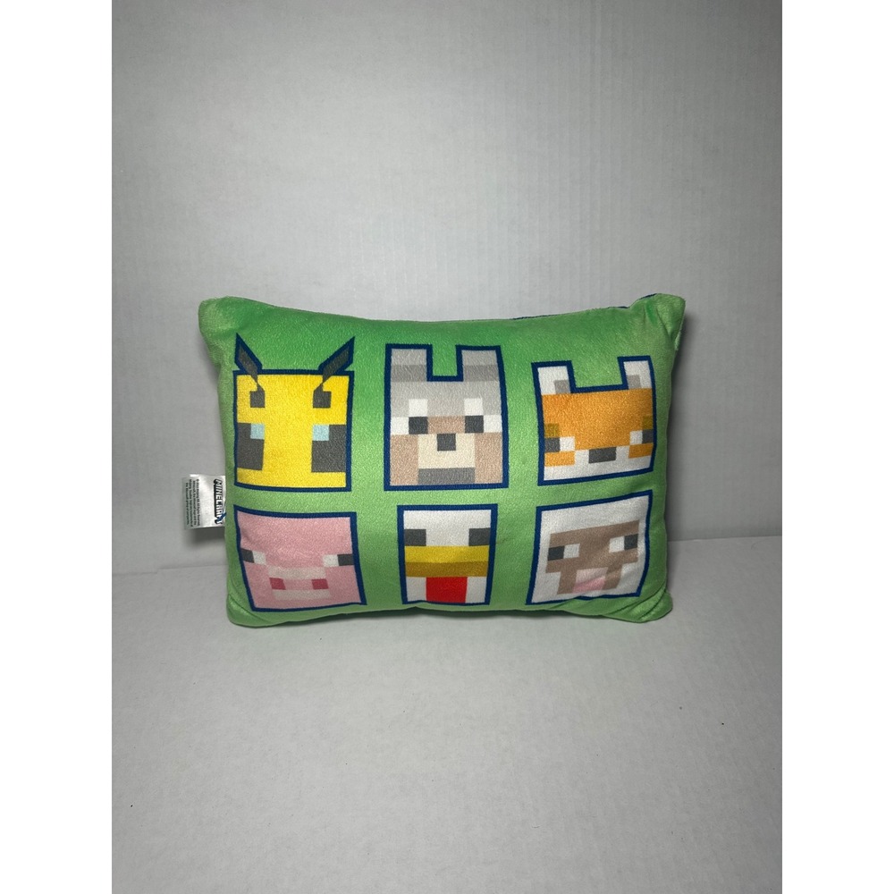 Minecraft Character Faces Plush Decorative Pillow Green Blue 9x13 Gamer Decor